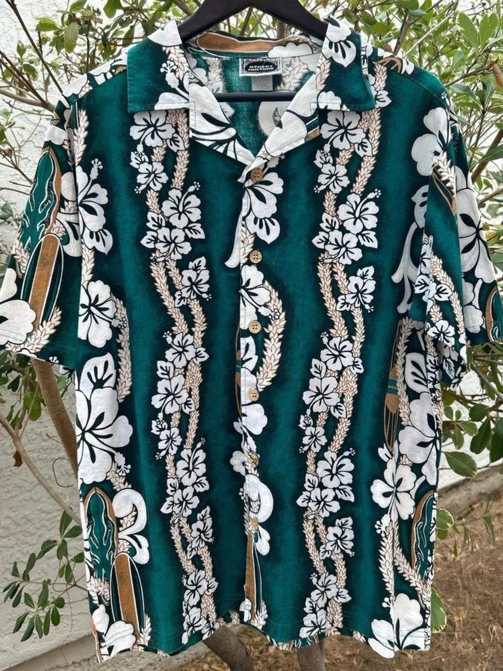 Vintage 90s Street Culture Hawaiian Shirt Surfboard Floral USA Mens M
